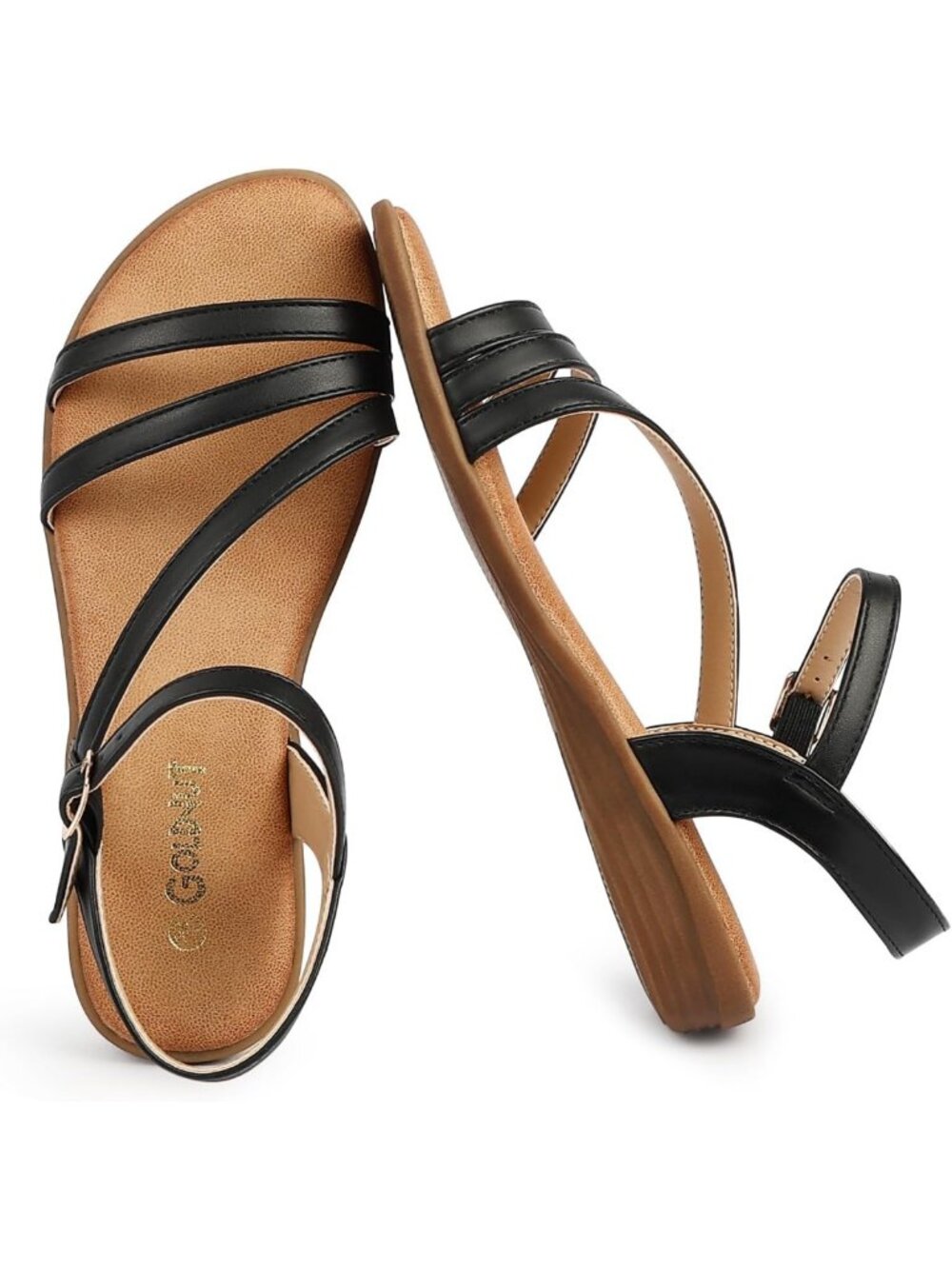 Stylish Strappy Flat Sandals for Women - Comfortable Open Toe Ankle Buckle